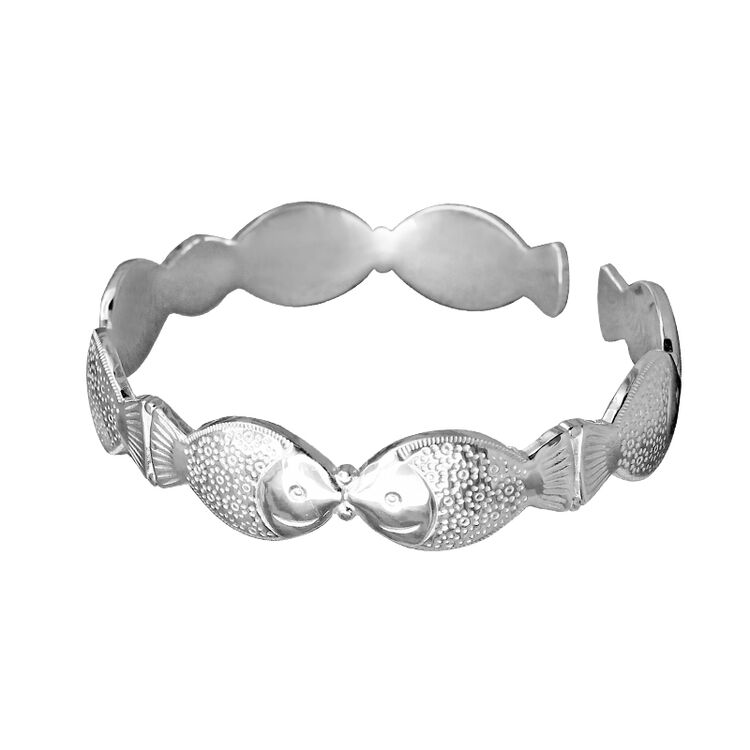斯尔沃 亲嘴鱼999银手镯开口 足银女士时尚银饰个性饰品礼物