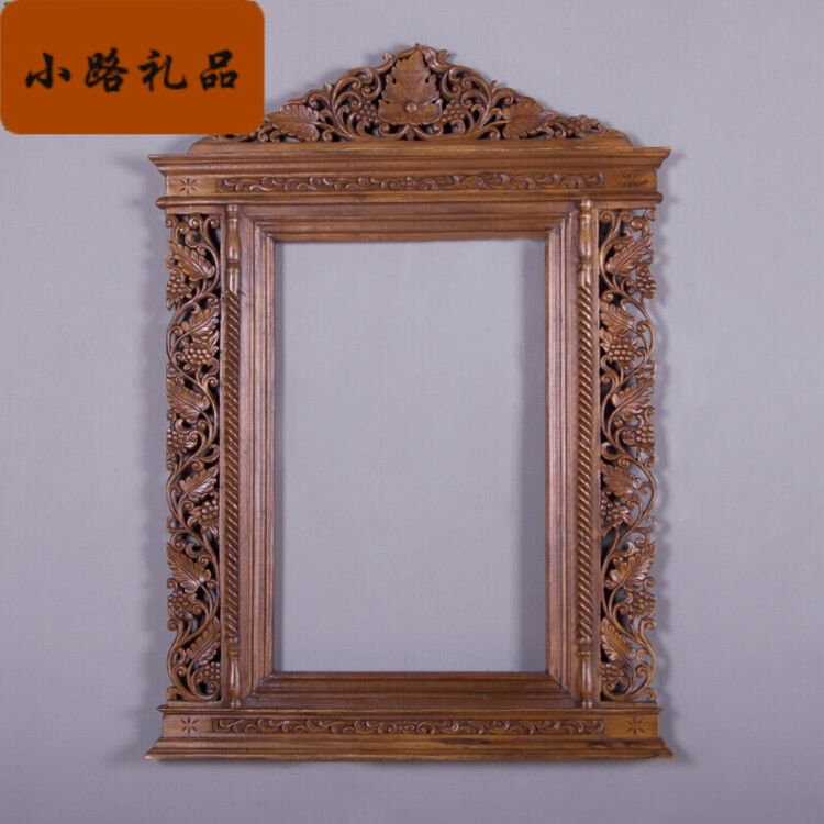 工艺品 相框 风情实木创意雕花镜框柚木相框工艺礼品 100*75cm