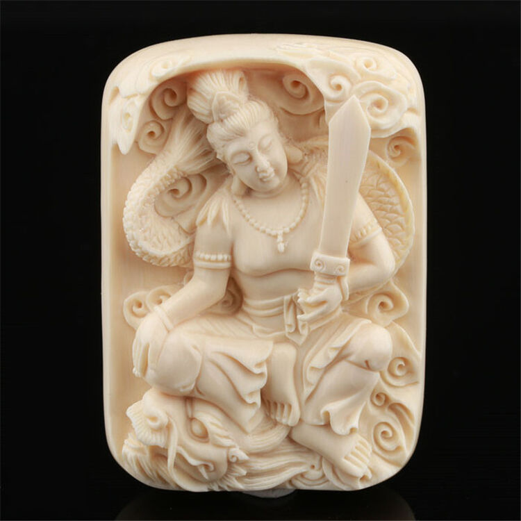 飞玉缘 天然猛犸象牙吊坠观音牌精工雕刻御龙观音挂件