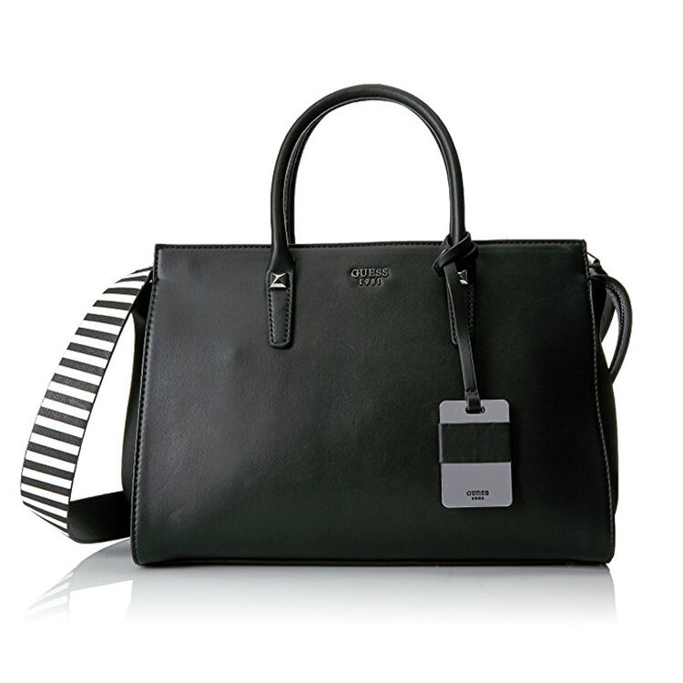 全球购盖斯(guess)女包单肩手提包欧美时尚简约拼接斜挎包包 黑色