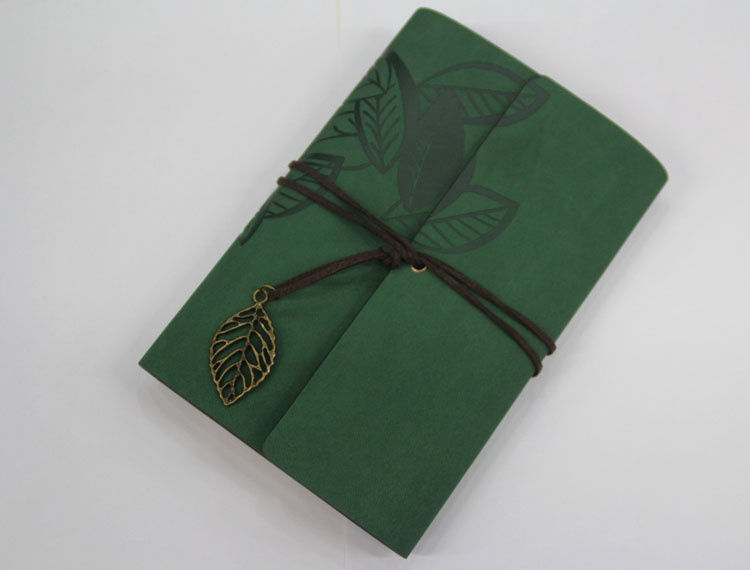 学生旅游日记本子 复古6孔活页本a6记事本创意树叶本 玫瑰红色