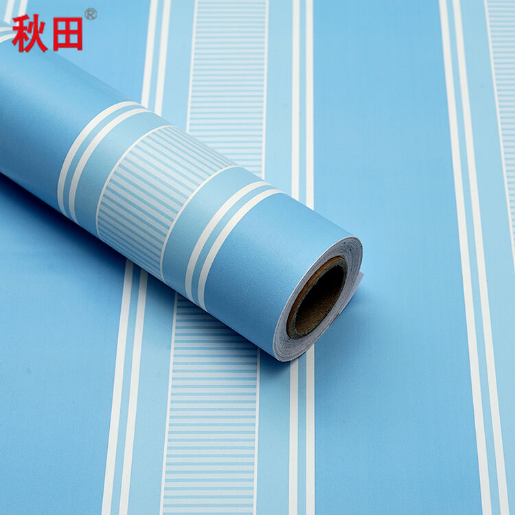 自粘墙纸 带胶壁纸 即时贴 防水客厅 卧室百搭 宽条蓝纹 45厘米宽*1米