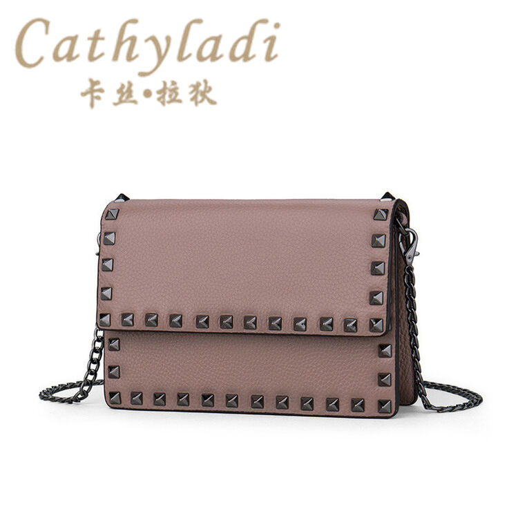 cathyladi 链条小方包日韩潮流铆钉装饰单肩包斜跨休