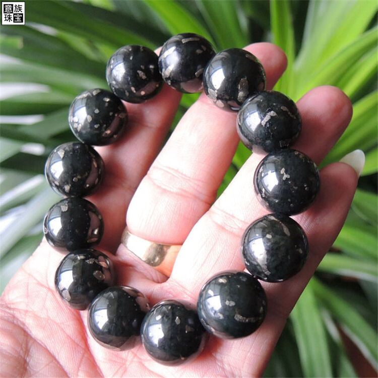 洛曼欧 和田玉黑青玉洒金霸气男士手串 珠径18毫米