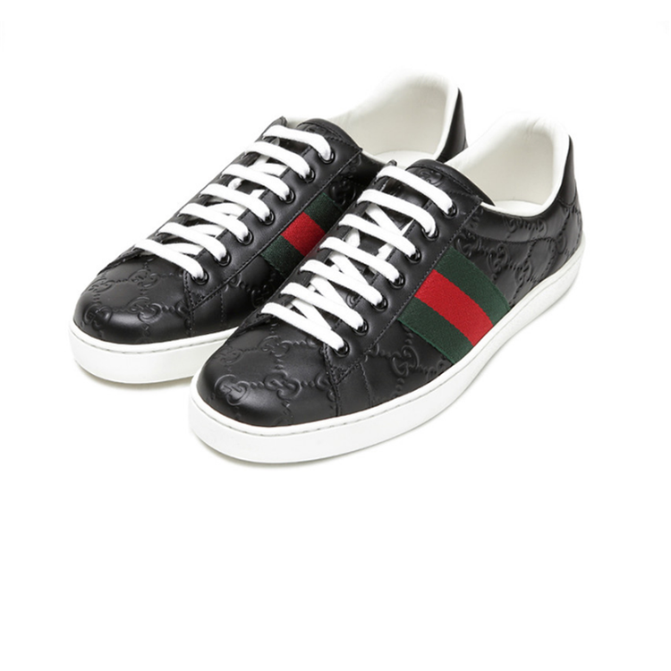 gucci古奇男士鞋黑色牛皮gg压纹运动鞋386750 黑色有鞋盒 39