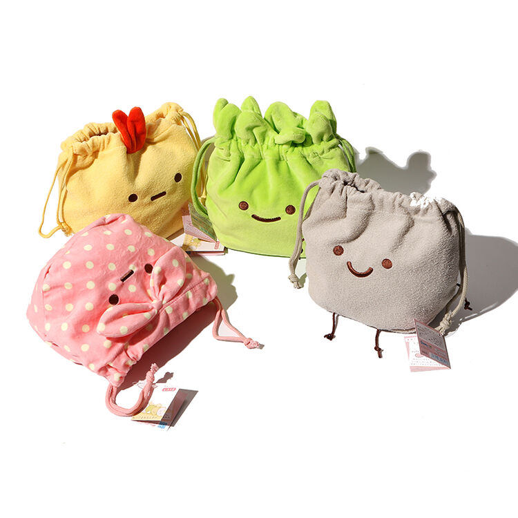 新款卡通毛绒束口袋小布袋可爱旅行抽绳收纳袋整理袋 角落粉色0.07