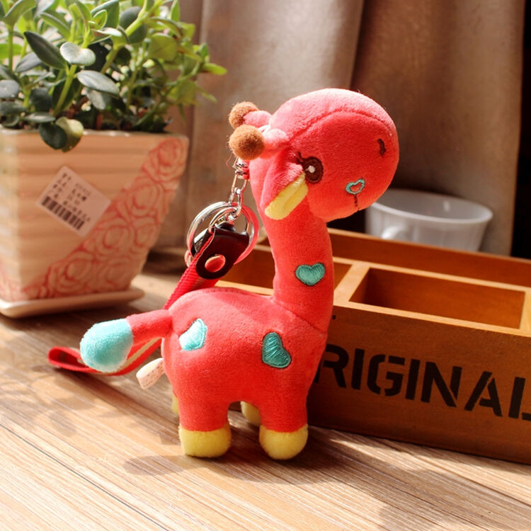 可爱创意长颈鹿汽车钥匙圈钥匙扣环毛绒公仔挂件女包包挂饰 红色