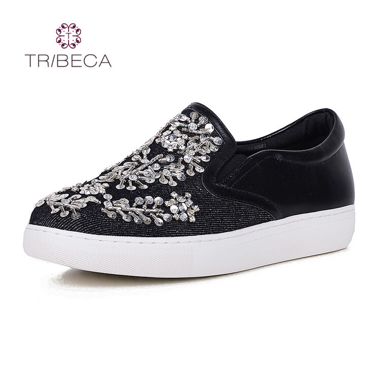 tribeca/翠贝卡7x22588k 秋季新款休闲串珠时尚乐福鞋 黑色 37
