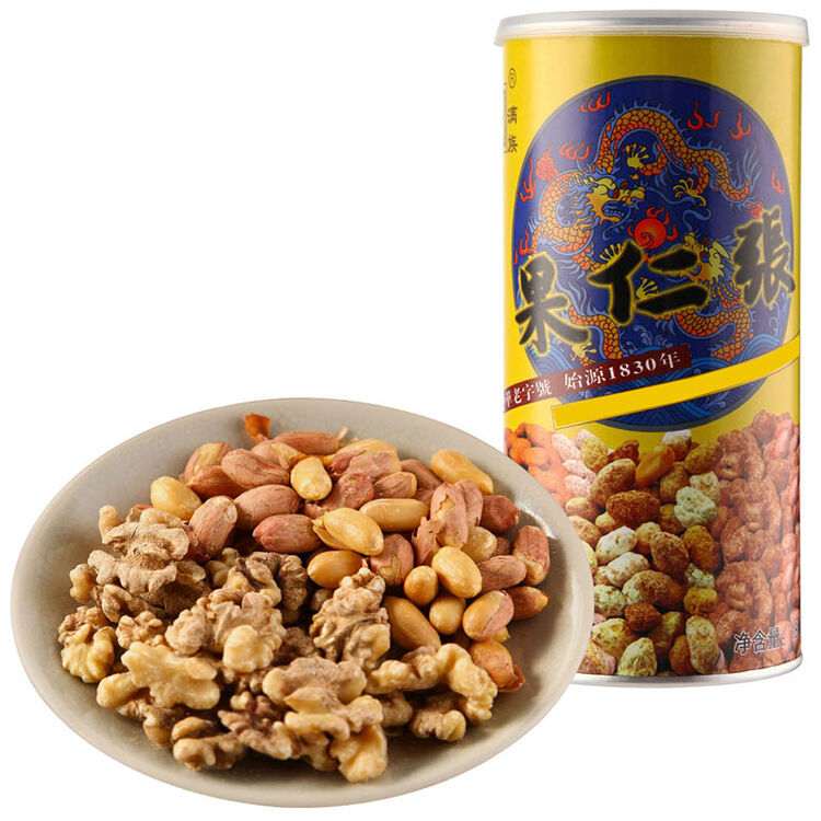 果仁张 天津特产 (五香核桃仁 奶香花生仁) 休闲零食 坚果炒货 罐装