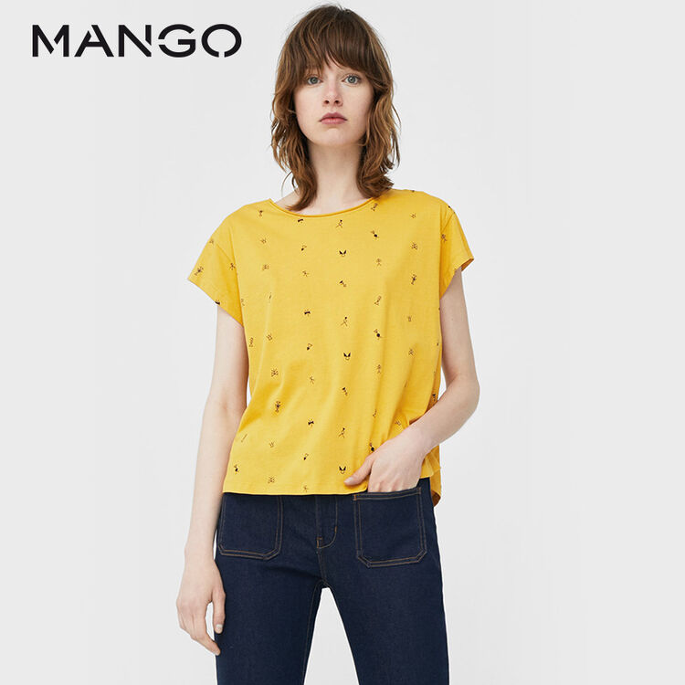 mango女装印花棉质t恤13000282 黄色 19/xs