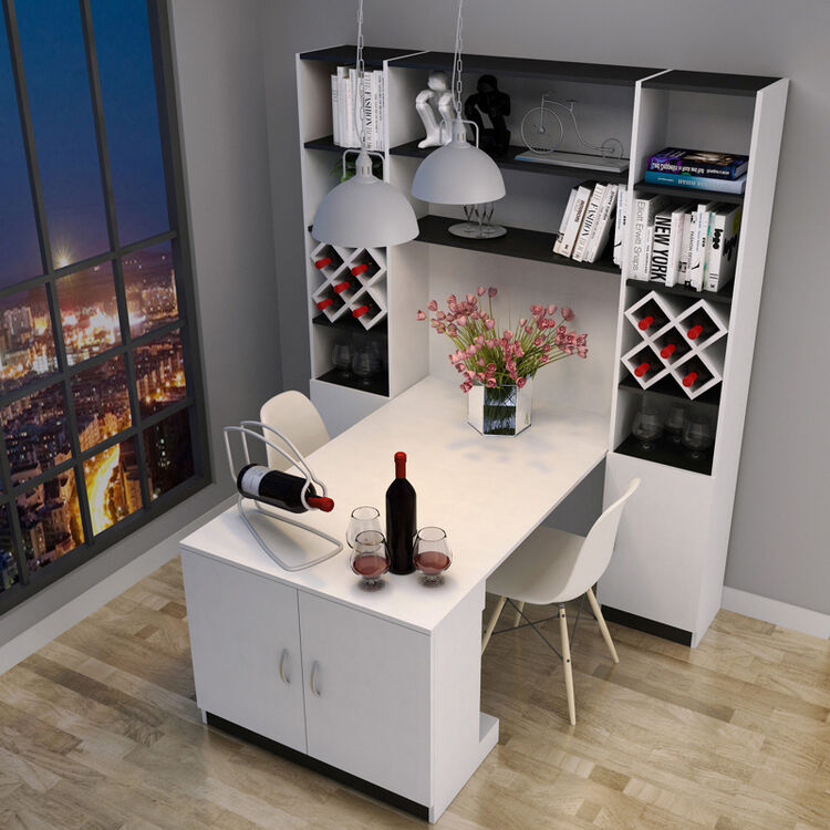 巫记 酒柜吧台带折叠简约现代餐边柜隔断柜酒柜餐厅家具可定制 黑白