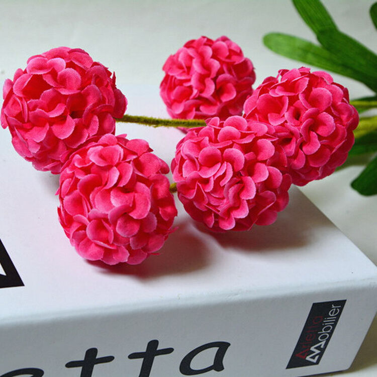 仿真花 富贵球花 球花葱球家居装饰插花绢花 玫红色 1枝