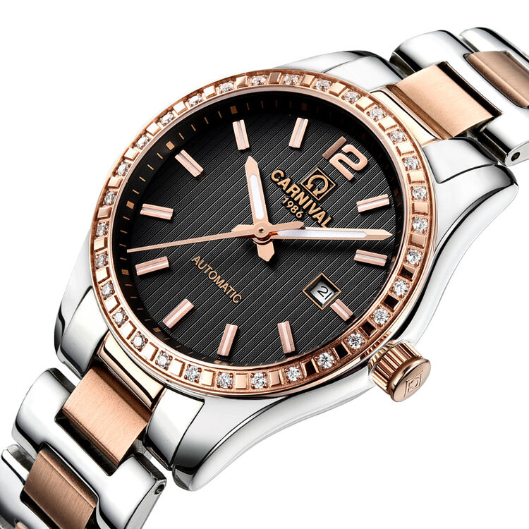 嘉年华(carnival)机械女表 珍珠贝母面 夜光防水自动机械女士手表 玫