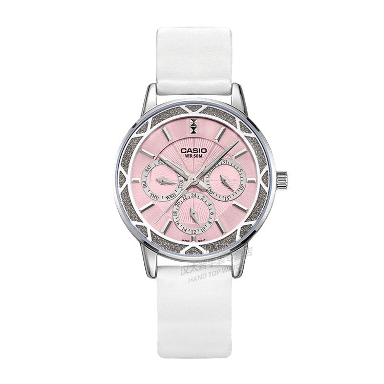 卡西欧(casio)女表 时尚商务三眼女士手表 粉盘白带ltp-2087sl-4a