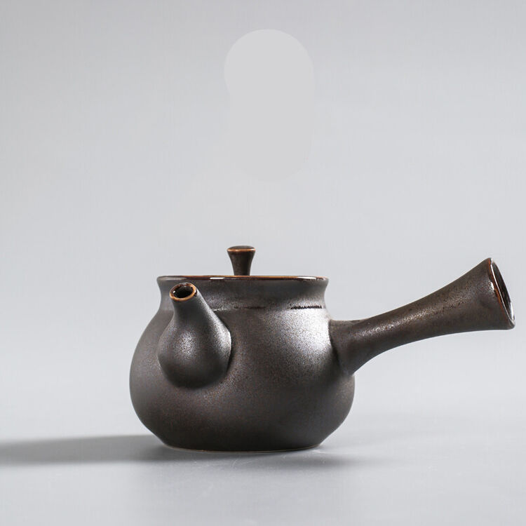复古铁锈侧把壶 粗陶茶壶功夫茶具 长柄壶泡茶壶 经典铁锈釉侧把茶壶