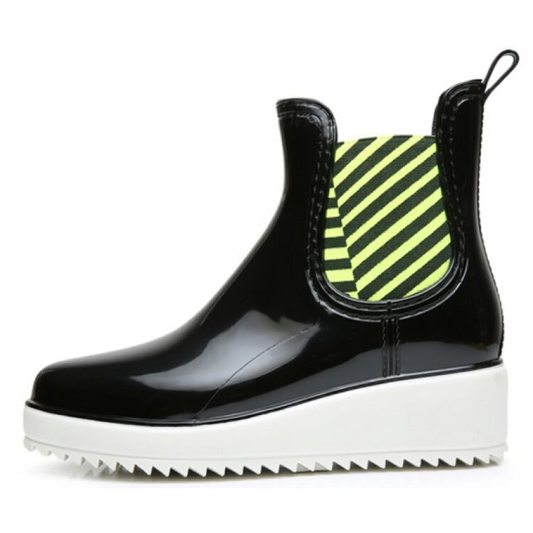 新款时尚短雨鞋水鞋女式pvc增高松紧防滑晴雨鞋 黑色 36