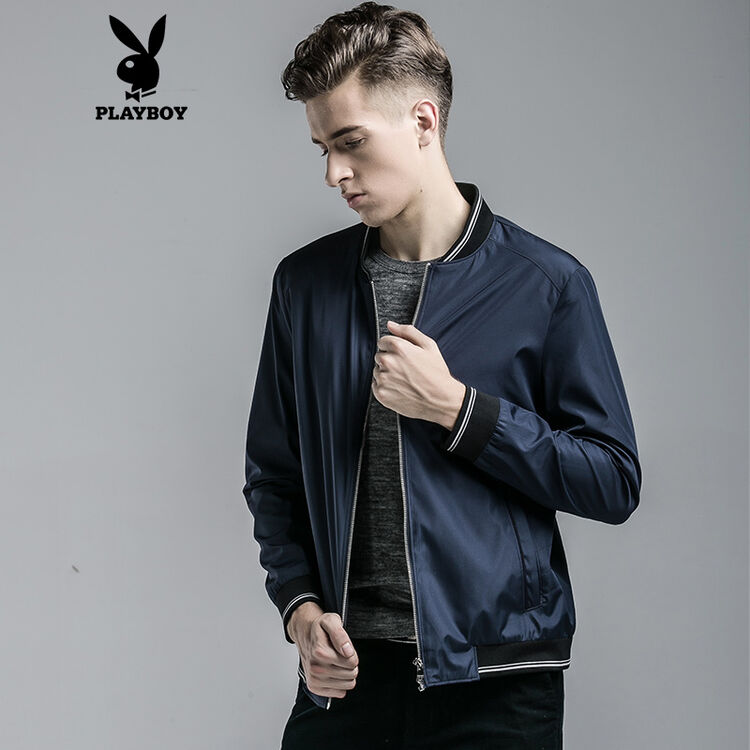 花花公子 playboy 夹克 男士外套立领棒球服时尚休闲男装茄克 藏蓝 48