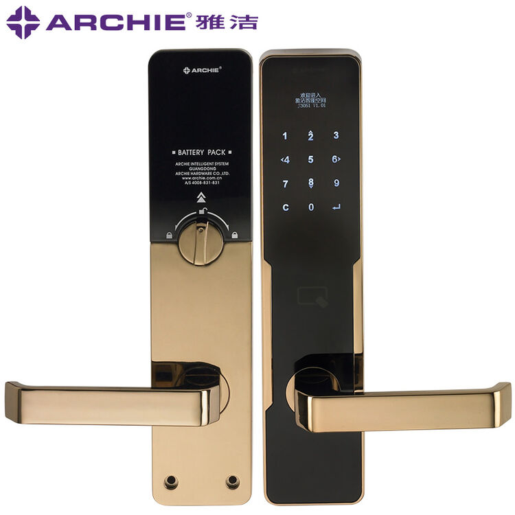 雅洁智能门锁ic卡锁电子锁防盗刷卡密码锁触屏公寓锁 aj3051-01 咖啡