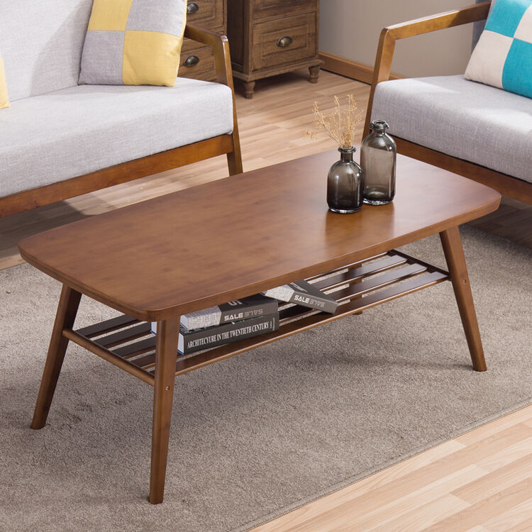 络梵缇 北欧茶几现代简约茶桌边几实木桌子 茶色双层茶几厚边