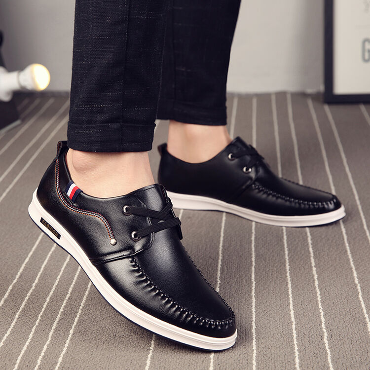 驾车鞋秋季时尚新款低帮系带舒适皮鞋男潮流青年休闲潮鞋开车鞋子男士