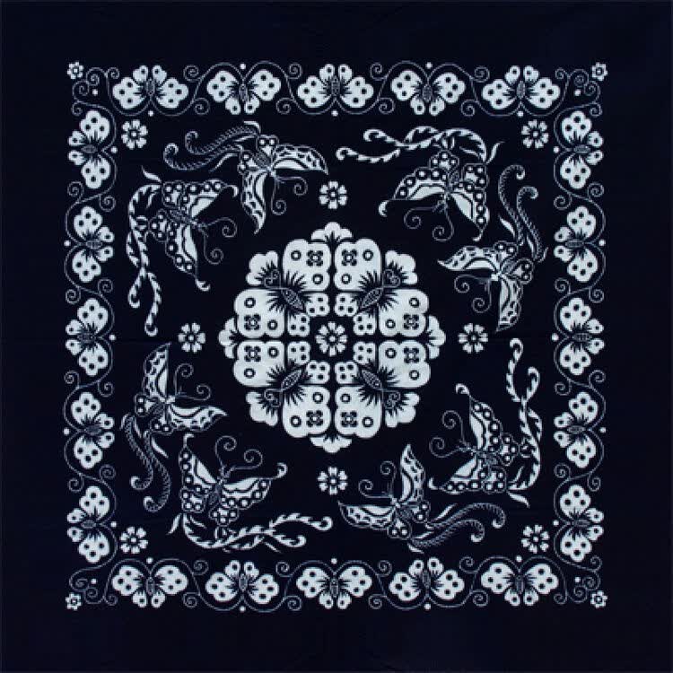 蜡染画壁挂蜡染桌布蜡染台布蓝白蝴蝶方巾 蓝白蝴蝶 115x115cm