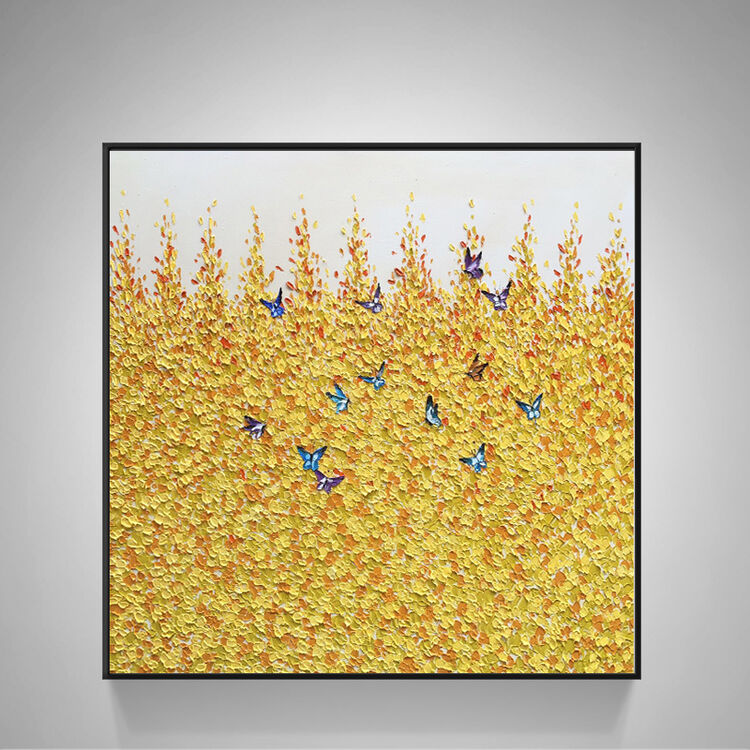 瑞杰 纯手绘油画有框客厅装饰画餐厅玄关挂画刀画 花海 画面a-黑框