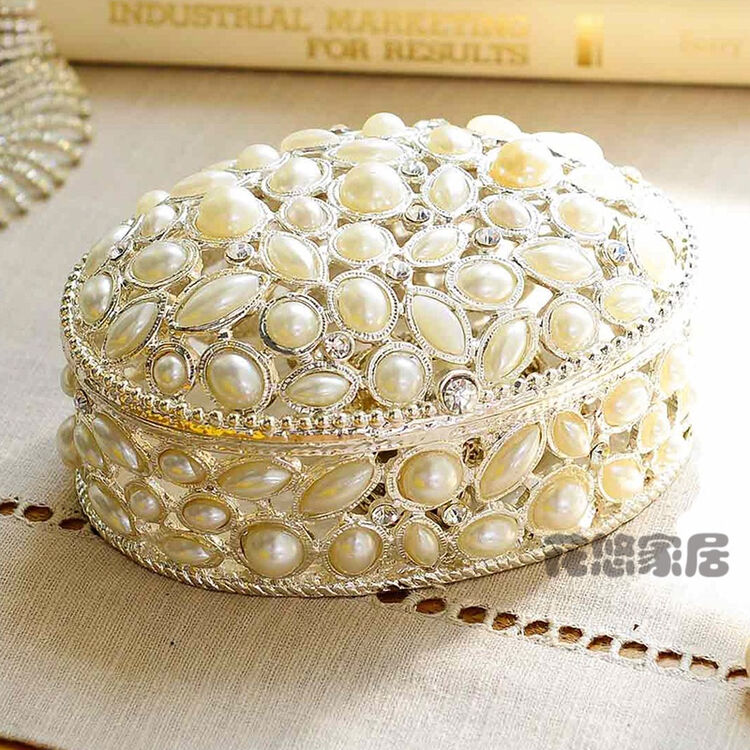 欧式结婚礼物家居饰品摆件美琳珍珠合金首饰盒戒托 椭圆形