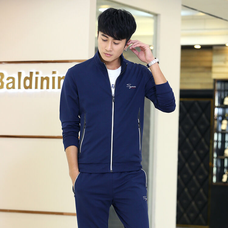 伟途运动服套装男秋季开衬中青年跑步运动服套装73018 蓝色 4xl