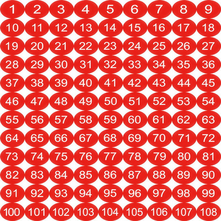数字1-108号 数字贴 彩色不干胶工号标签纸圆形号码贴纸 红色一张