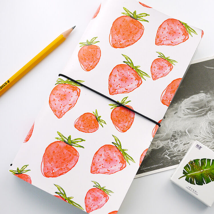 草莓绑带旅行手帐本 清新日系文艺随身手账活页本笔记本/白糖杂货 1本