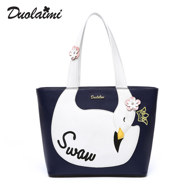 多来米 韩版女包天鹅印花时尚女士单肩包包dlm 蓝色