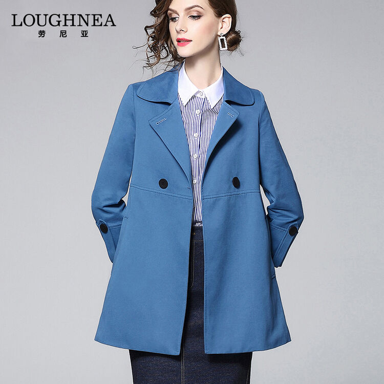 loughnea品牌小个子风衣外套女中长款宽松2017秋装新款时尚修身收腰
