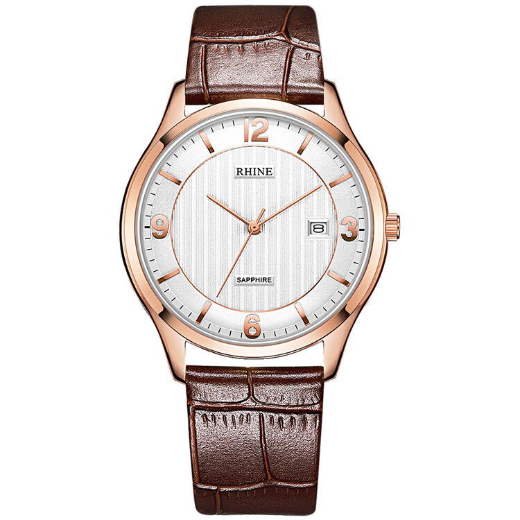 父亲节莱茵(rhine)国产手表 女皮带时尚系列超薄防水情侣对表石英表