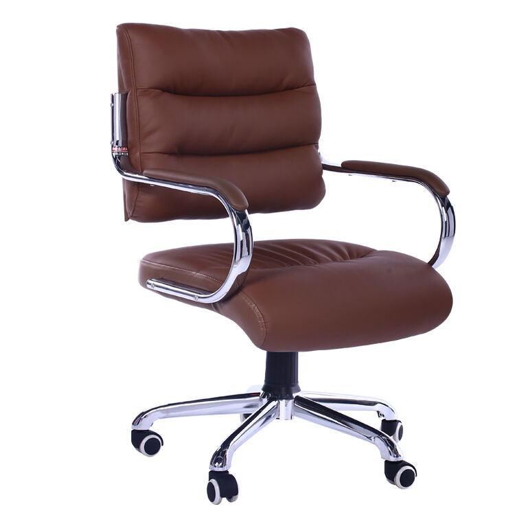 铜牛弓形电脑椅 家用办公椅子时尚 人体工学椅皮椅 6012 棕色转椅