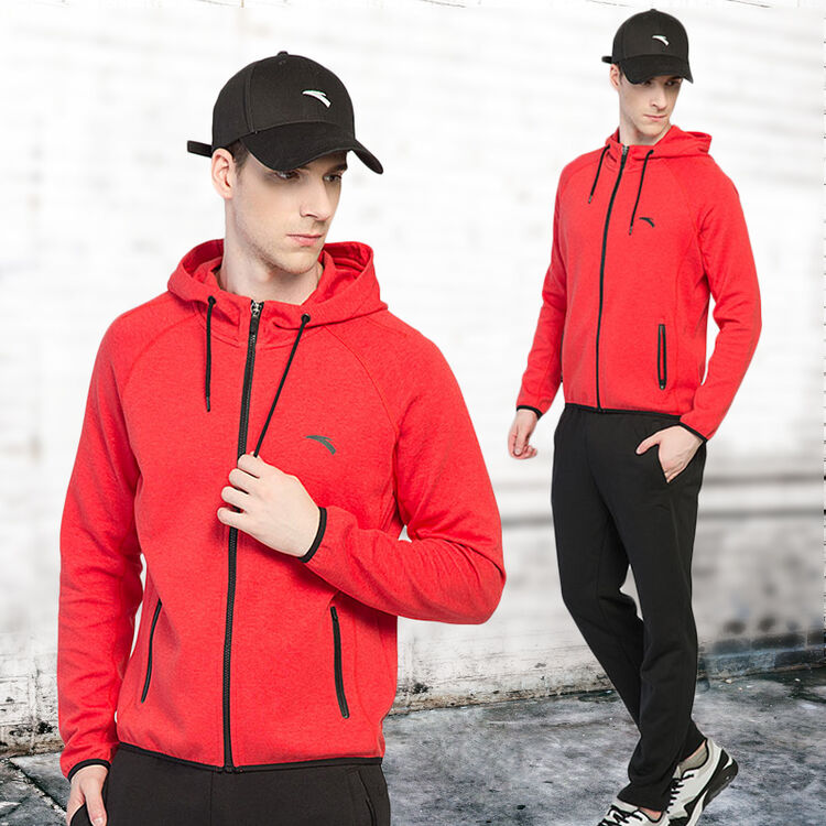 安踏运动套装男2018春季新品休闲运动服 红色-5 黑色-2 l/175