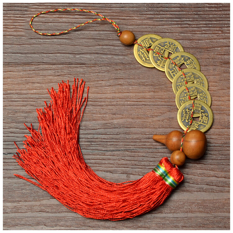 天禄祥 三帝五帝钱六帝钱十帝钱招财古铜钱风水摆件 五色线六帝钱葫芦