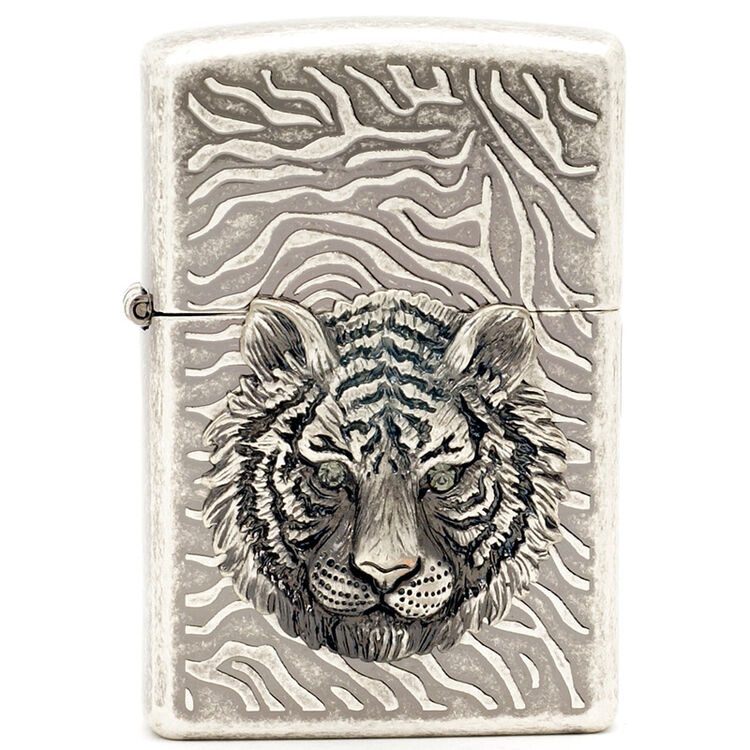 之宝zippo打火机 古银双面虎纹宝石虎眼老虎头tiger eye
