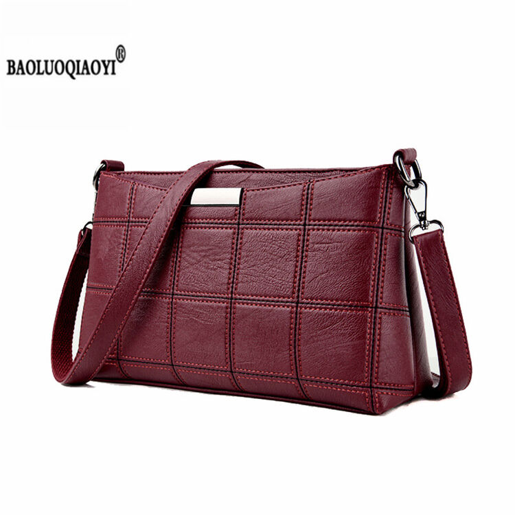 保罗乔伊秋冬新款时尚简约女包手提包田格纹单肩包中年斜跨包女士包包