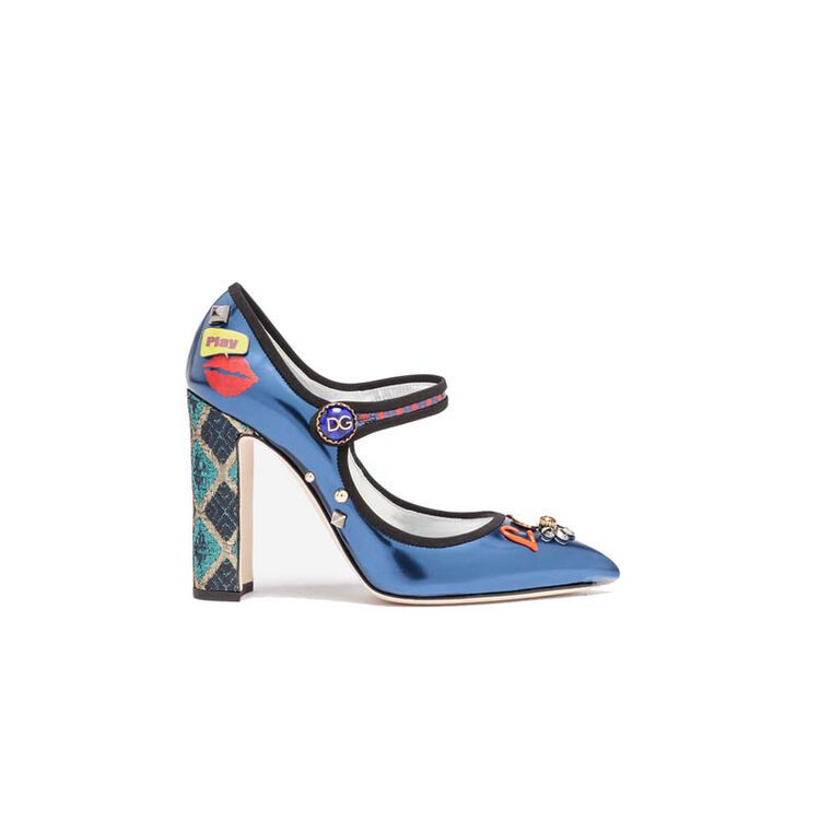 全球购 杜嘉班纳(dg)女士时尚优雅 铆钉 提花贴饰印花皮质高跟鞋 鞋高