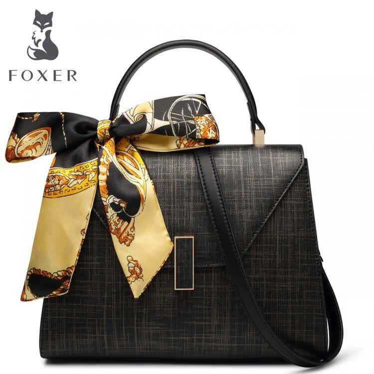 金狐狸(foxer)单肩包新款女士牛皮百搭手提包休闲单肩包小方包