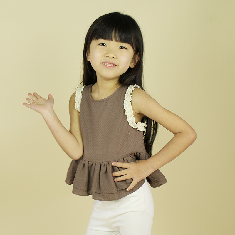 strongbebe2015春夏新款韩版纯棉女童时尚多色背心连衣裙t156125 褐色