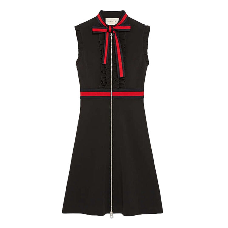 gucci古驰古奇女装裙装裙子连衣裙 荷花边前拉链装饰连衣裙 黑色