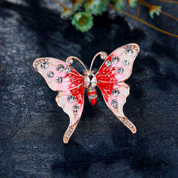 宋宫玉 彩蝴蝶胸针胸花秋冬外套配饰女别针时尚百搭 红色