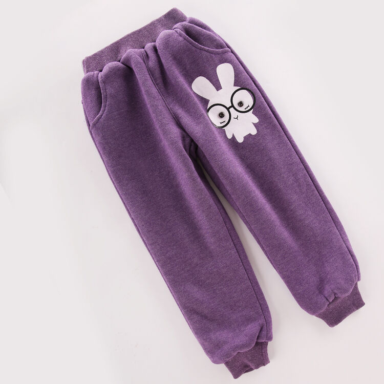 女童加绒棉裤外穿加厚冬季中大童运动长裤儿童秋冬保暖裤 q兔紫色 130