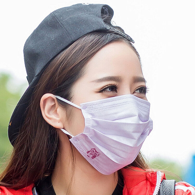 5一次性防晒透气抗菌口罩 猫头鹰--(3片装) 浅紫色