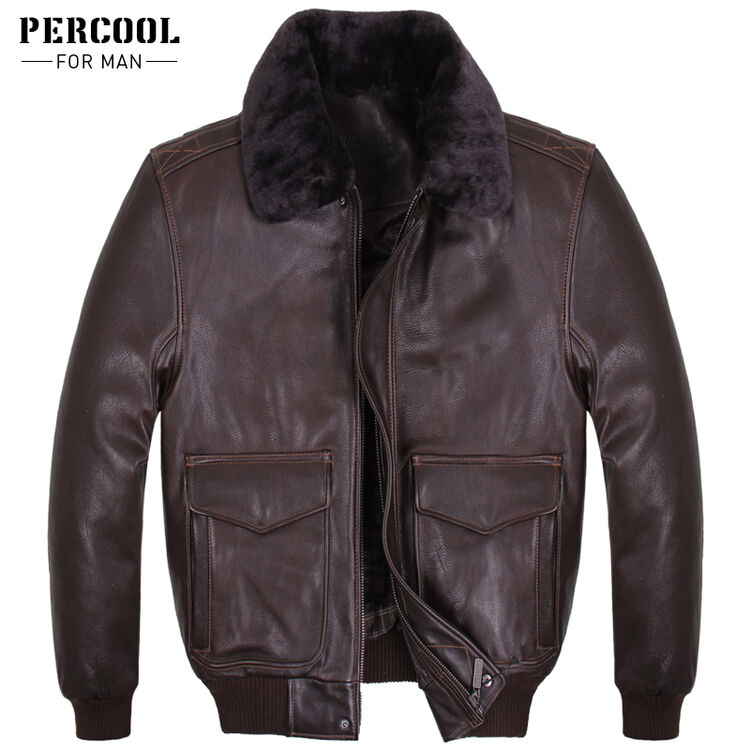 皮客percool 男士美国空军飞行服g1版真皮皮衣进口头层纯牛皮皮夹克毛