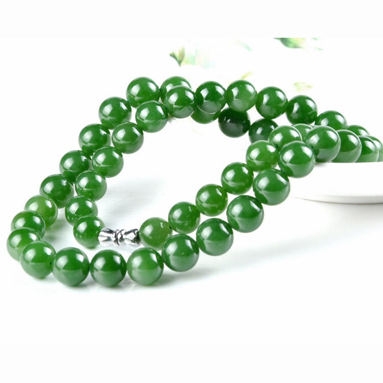 美玉世家 碧绿石英岩玉项链玉石玉器项链 菠菜绿女款项链礼品礼物 附