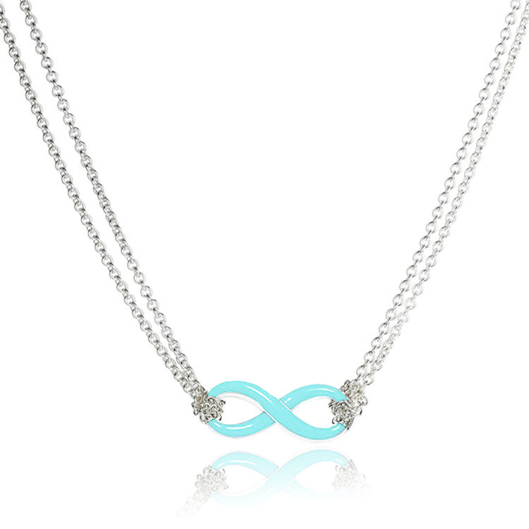 蒂芙尼 tiffany & co tiffany infinity系列时尚双链蓝色蝴蝶结扣项链