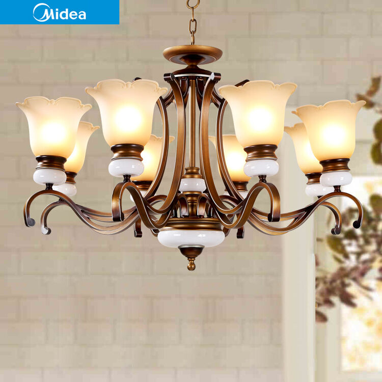 美的(midea)美式吊灯乡村复古铁艺餐厅卧室灯美式灯具仿古灯8097 3头