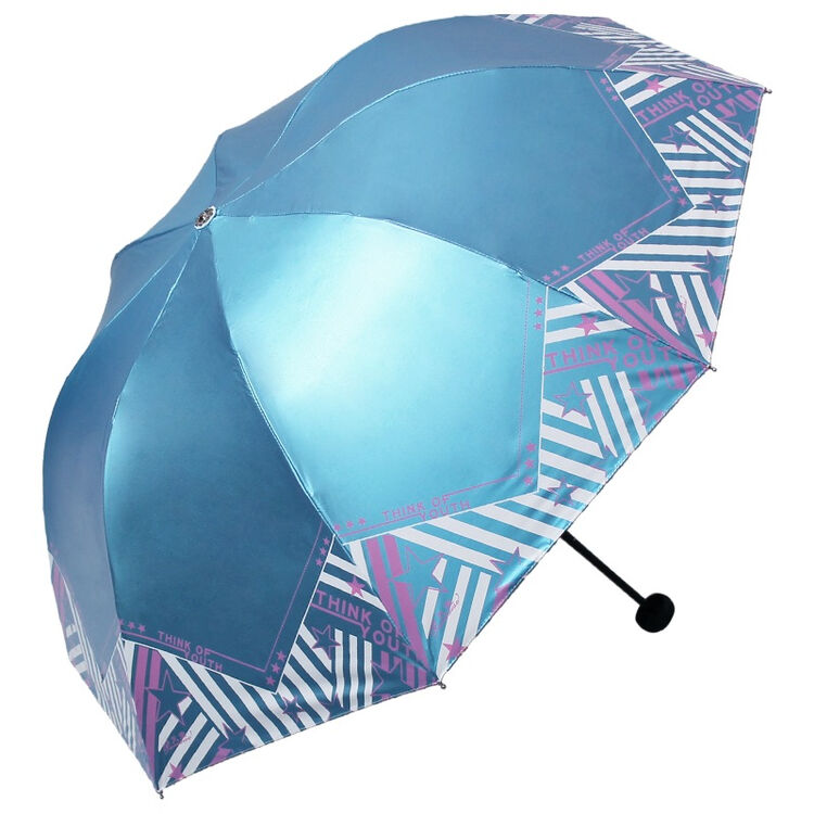 天堂伞 年轻在线黑涤彩胶丝印三折蘑菇晴雨伞太阳伞 灰兰 33028e【图